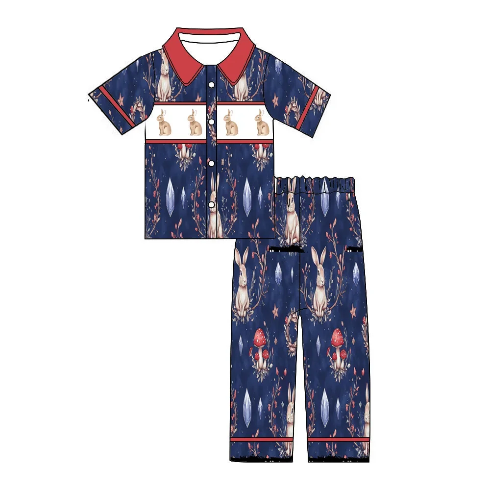 Easter Bunny Smock Print PJs Set for Toddler Boys And Girls Boutique Kids Clothing Ensemble