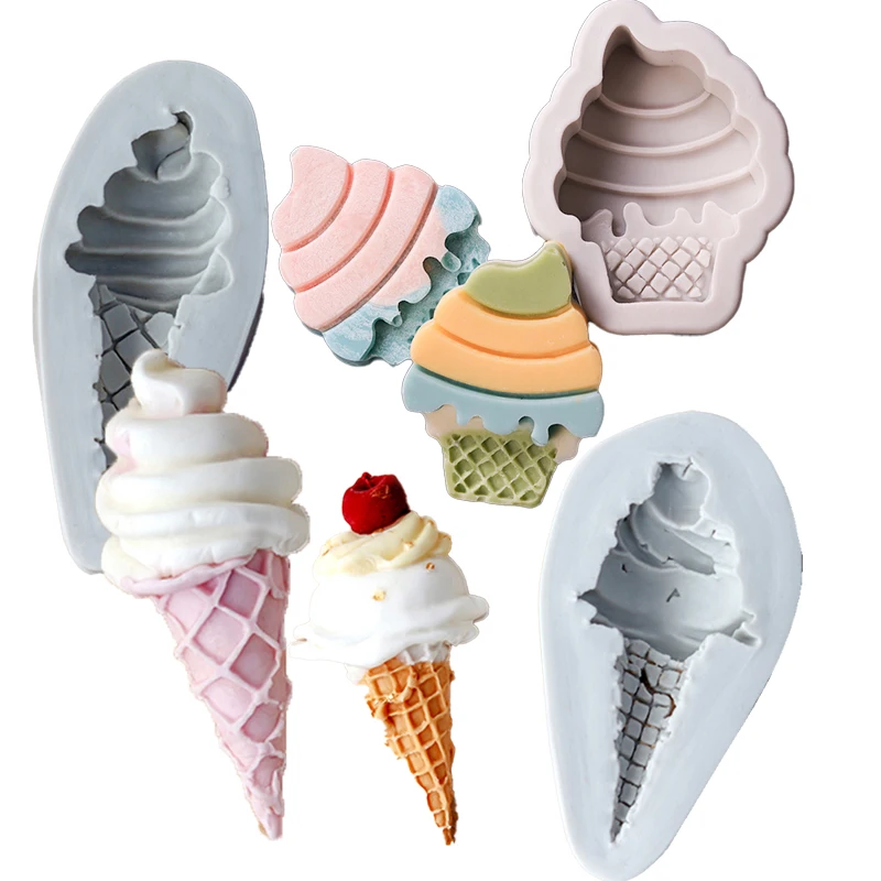 Ice cream cone chocolate fondant silicone mold children\'s baby birthday cake decorative ornaments plug-in