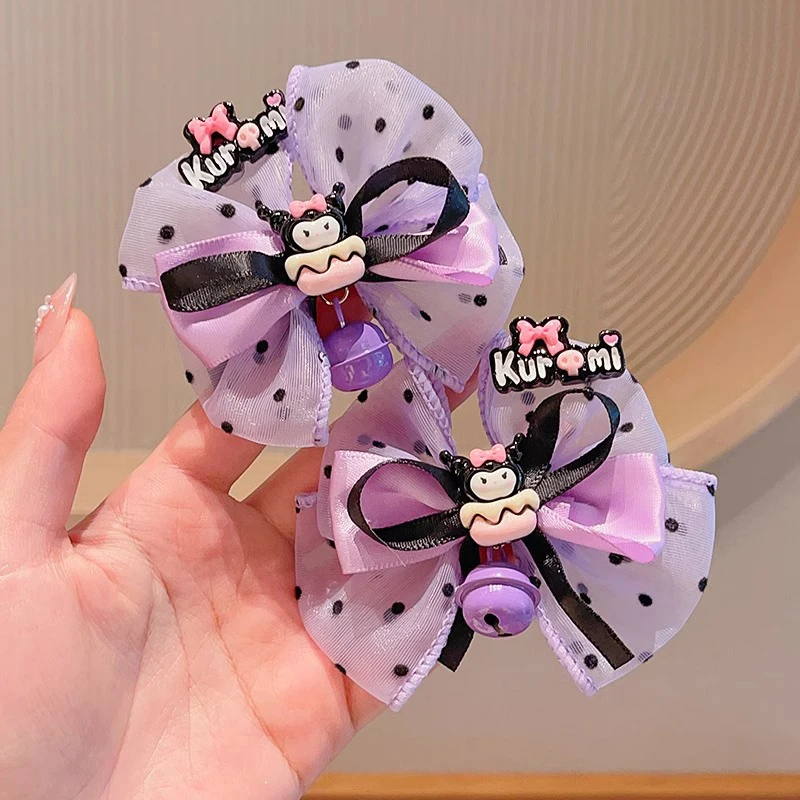 1/2PCS Sanrio Kawaii Lolita Kuromi Bow Ribbon Hair Clip Cartoon Anime Tassel Purple Hairpin Hair Accessories Girls Headwear