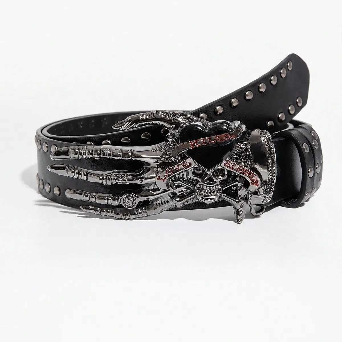 1pc women's vintage Y2K punk decorative black belt with a skull hand-shaped buckle, a unique versatile accessory belt