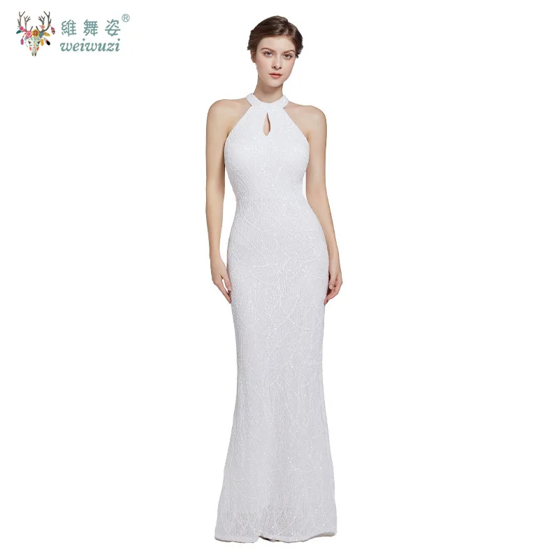 Nueva moda Sexy Retro elegante Halter vestido de noche largo mujeres adultas Vintage lentejuelas cola de pez vestido largo de lujo Bling hermoso