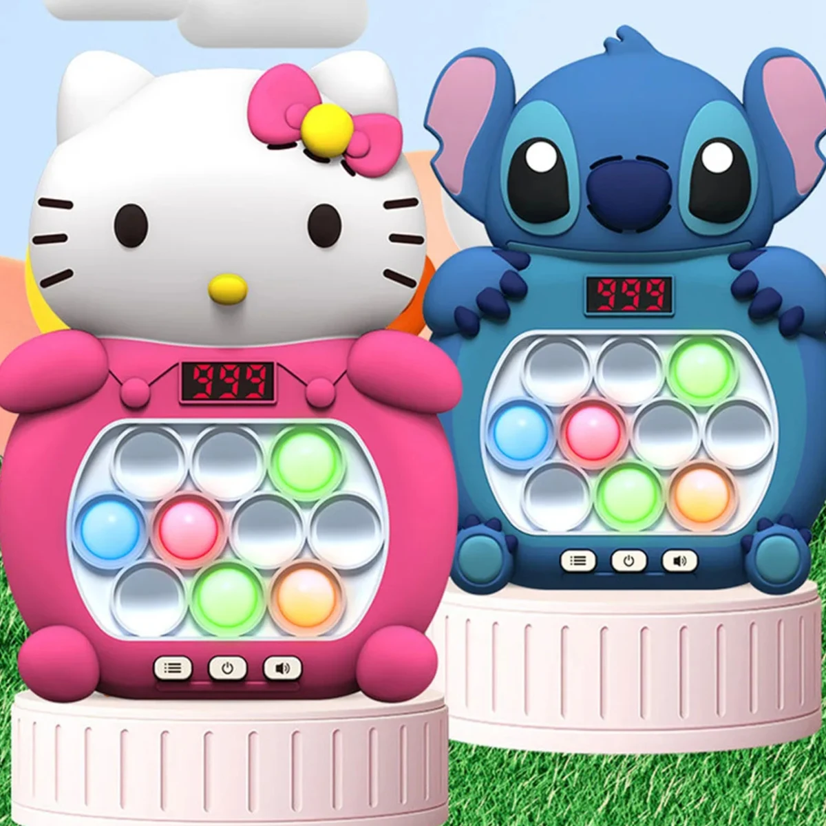 Hello Kitty Pop up Quick Push BubblesGame Console Stress Toys Pikachu FunWhac-A-Mole Squeezing Handle Toy Pop itChildren Gifts