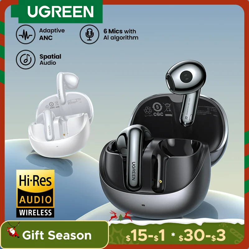 UGREEN H6 Pro Wireless Bluetooth Earphones Adaptive Active Noise Cancelling Earbuds LDAC Hi-Res Audio Headphones Headset