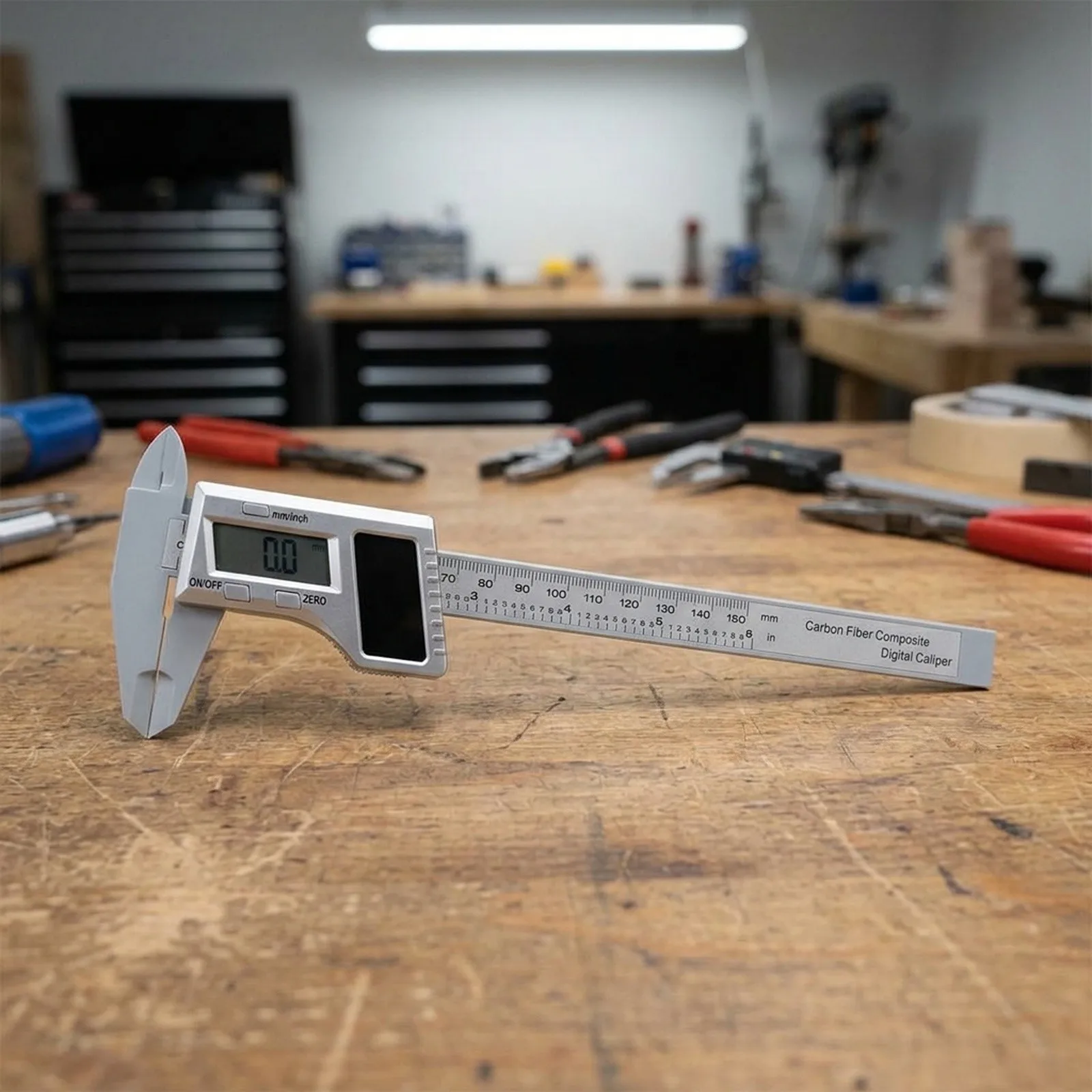Plastic for digital caliper solar powered with large LCD screen magnetic stripe film scale and accurate metric measurements