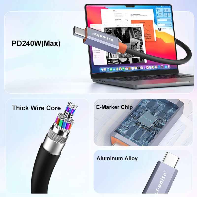 Kabel USB C do USB C o mocy 240 W do szybkiego ładowania, kabel USB 3.2 Gen 2 typu C do ładowania, przesył danych 20 Gb/s, kabel wideo 4K