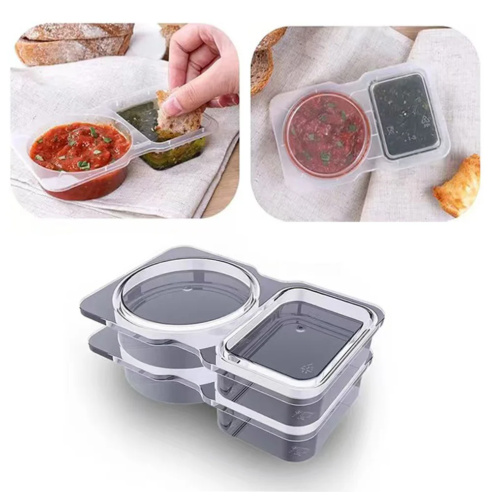 Double Compartment Condiment Container, Reusable Snack Containers with Lids ,Sauce Containers for Snack Pack Used For Take-out