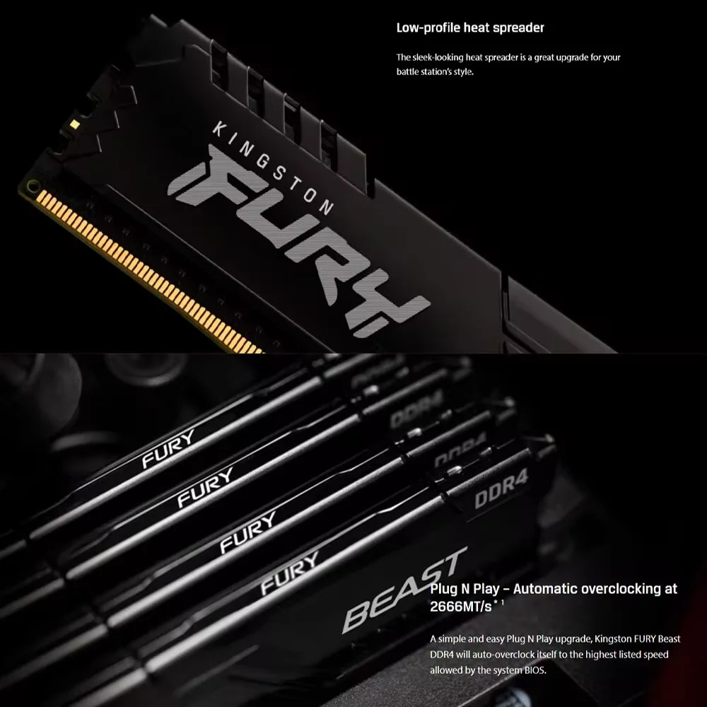 Kingston FURY Beast DDR4 4GB 8GB 16GB 32GB 2400 2666 2933 3200 3600MHz DIMM PC4-23400 25600 28800 Module de mémoire de bureau DDR4