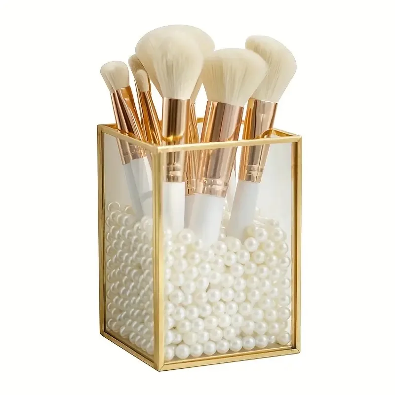 1 soporte para brochas de maquillaje, organizador de brochas cosméticas de Metal dorado con 1 ranura, caja de papelería, taza para brochas para tocador, escritorio, vestido