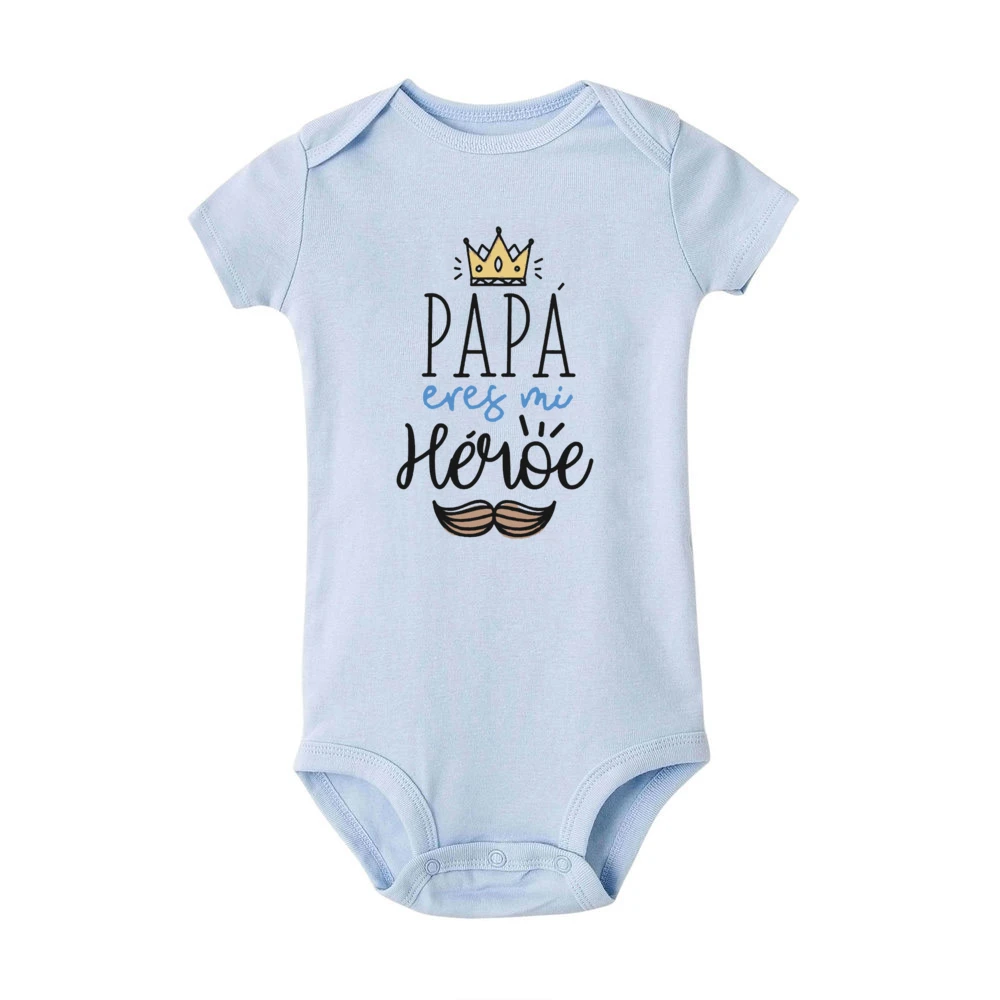 Papa Is My Hero Spanish Printed Baby Bodysuit Infant Short Sleeve Jumpsuit  Boys Girls Dad Birthday Father\'s Day Outfit Clothes