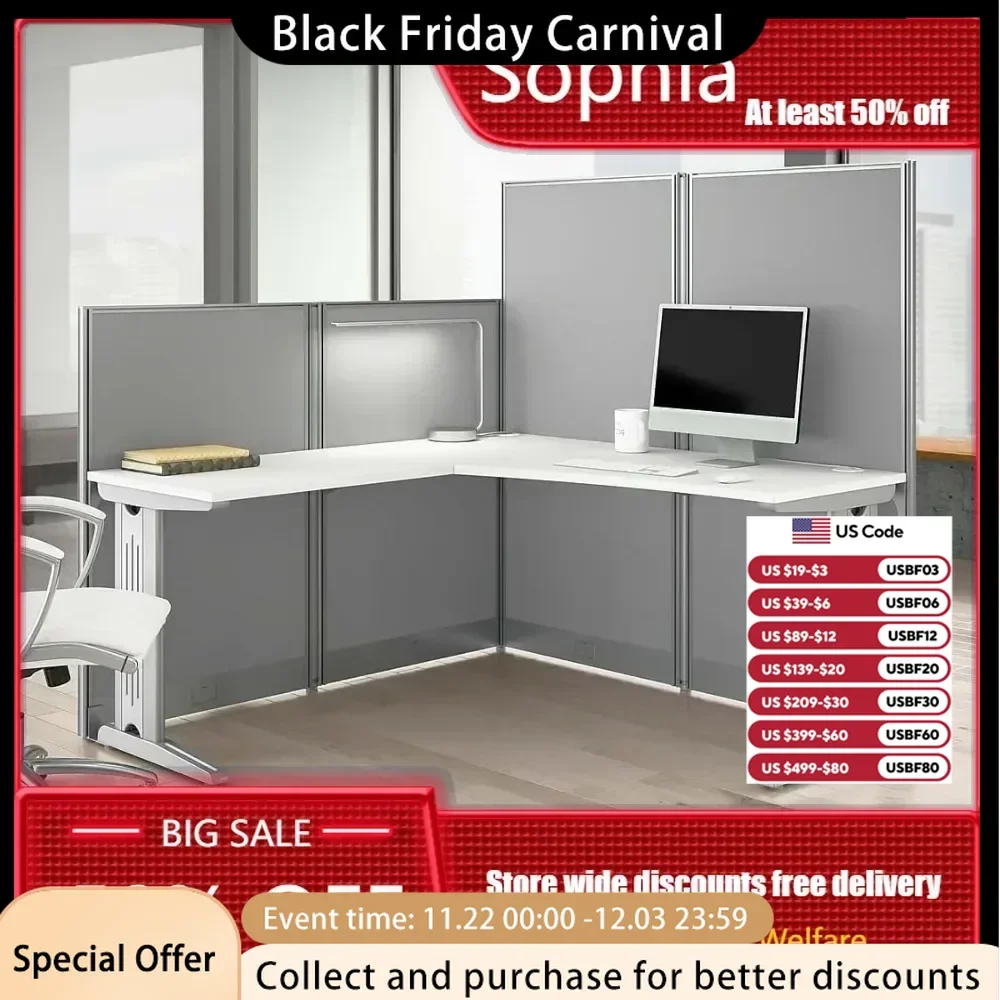 Business Furniture Office One Hour L-shaped Partitioned Desk | Modern Computer Desk with Privacy Panel Office Furniture