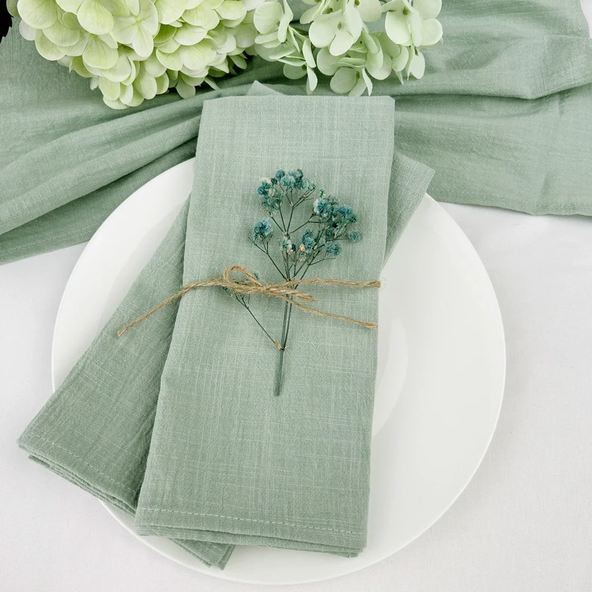 Wholesale 50pcs 30x45cm 100% Cotton Sage Green  Napkin Reusable Wedding Party Christmas Table Decor Retro napkins