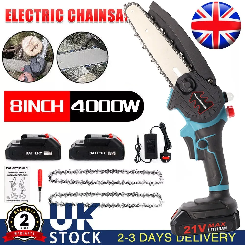 8 Inch Mini Handheld Chainsaw,Cordless Electric Chainsaw with Brushless Motor with 2 Batteries,Suit for Garden Courtyard, Wood