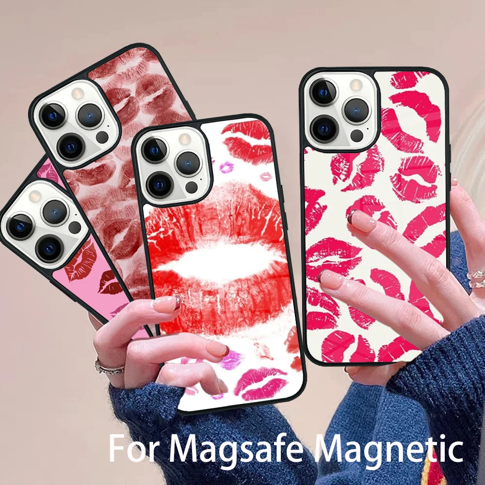 

Red Kisses Lips Phone Case Magesafe Magnetic Wireless Charge Cover For IPhone 16 11 12 13 14 15 Pro Max Plus Mini