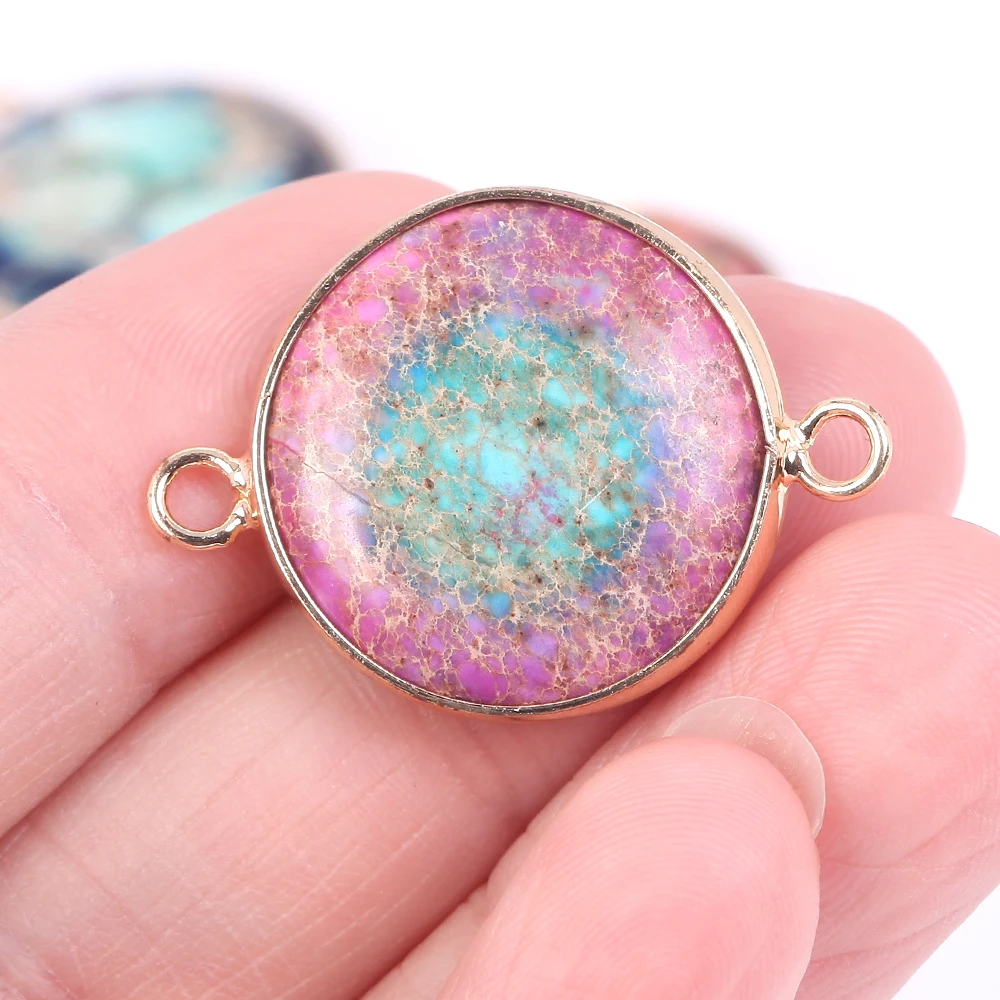 Natural Stone Pendants Golden Round Colorful Sea Sediment Pendants For Jewelry Making Diy Charm Necklace Crafts Accessories 16mm