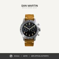San Martin 39.5mm Vintage Men Watch Military Style VK64 Pilot Type Chronograph Quartz Steel Watches Retro Luminous 10Bar SN0127