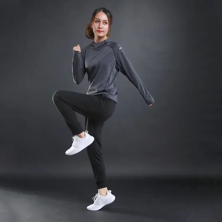 Autumn Thin Women Running T Shirts Gym Fitness Long Sleeves Sweatshirts Quick Dry Training Breathable Hood Sports Yoga Clothing