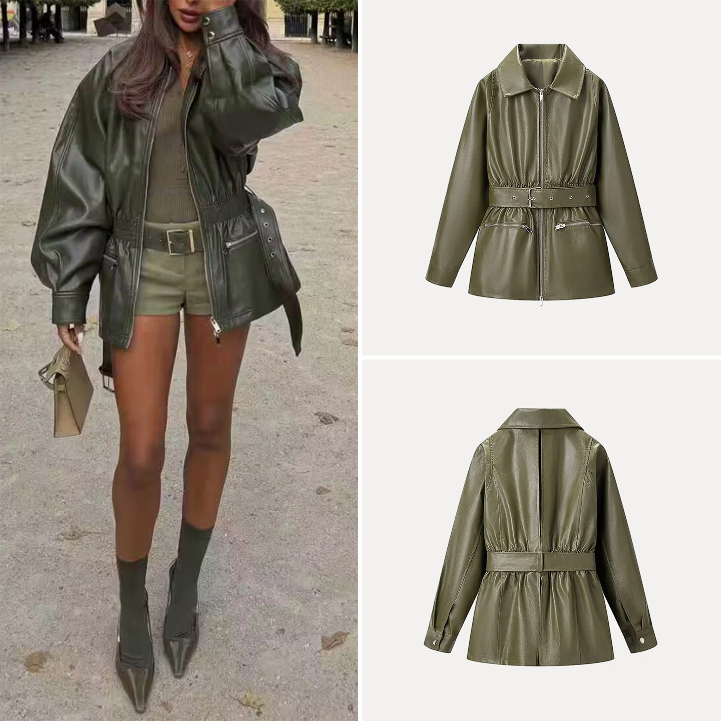 

een Elastic Waist Jaet 2025 Winter New Sle Women's Commuter Versatile Outerwear Z Brand Long Sve Zipper Closure