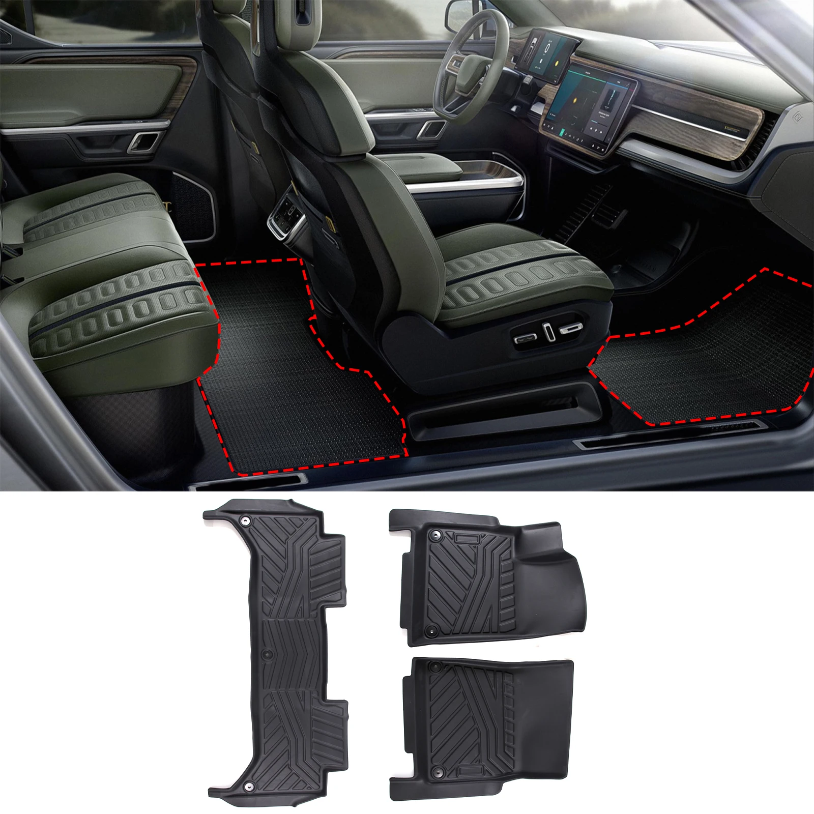 For Rivian R1T 2022-2023 TPE Black Car Front Back Row Floor Mats Carpets non-slip pad Car Accessories interior