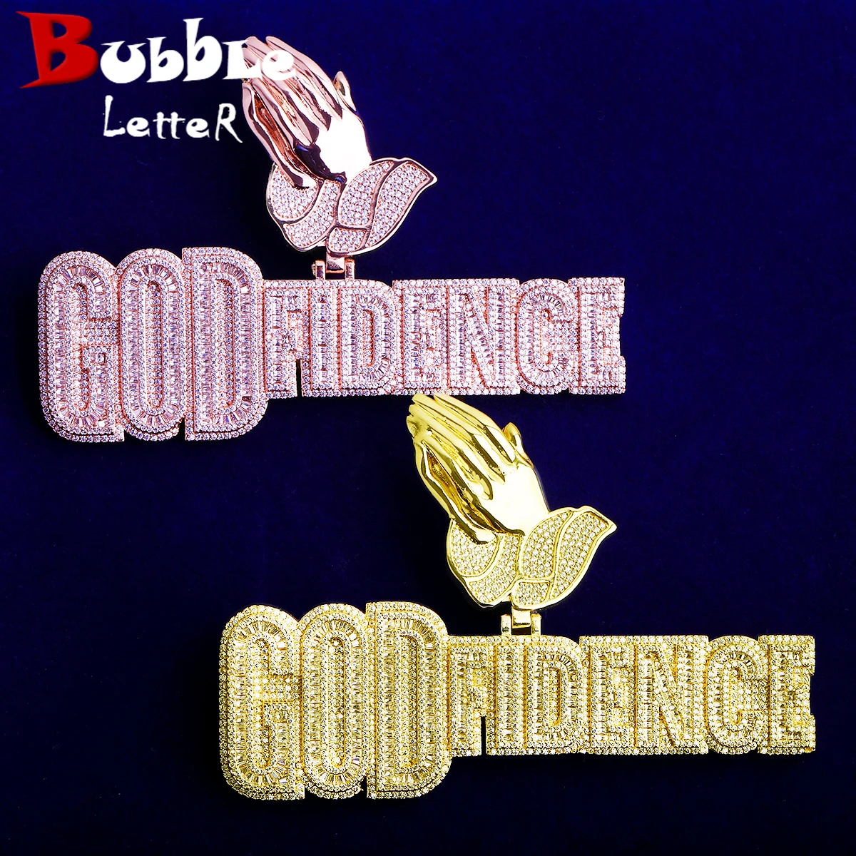 Bubble Letter Iced Out God Fidence Prayer Bail Necklace Pendant for Men 5A Copper Cubic Zirconia Hip Hop Jewelry