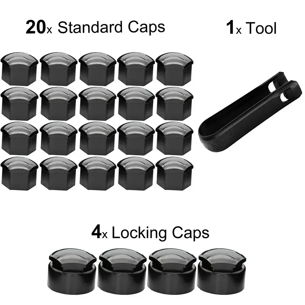 24PCS 17MM Black Wheel Nut Bolt Trims Studs Cover Cap For Opel For BMW Non-deformation Long Service Life Weather Resistance