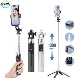 LISCN 1.3m Portable Selfie Stick Quadruped Bracket Selfie Tripod with Rechargeable Remote Control for Vlogging, Live Streaming