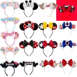 Opaska do włosów Disneyland Kids doult Festival Gift cekiny z różową kokardką opaski do włosów kobiety Disney Minnie miki Mouse akcesoria do włosów Party