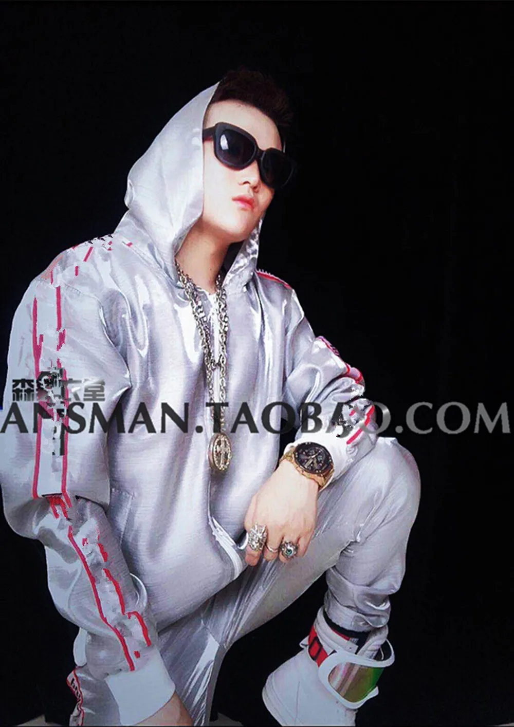 Nowy klub nocny Bar piosenkarz DJ Fantasy srebrno-biały Hip Hop modny komplet garniturów baseballowych dla mężczyzn odzież rekreacyjna