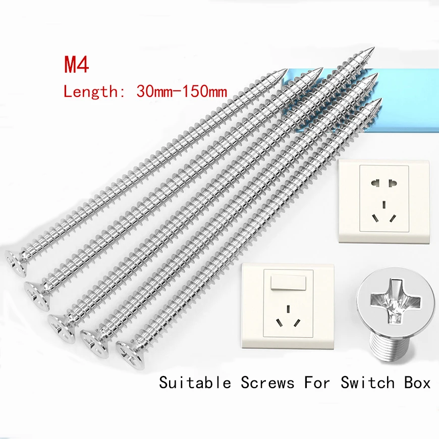 304 Stainless Steel Flat Head Cross Extended Self Tapping Screw Switch Socket Panel Countersunk Self Tapping Screw