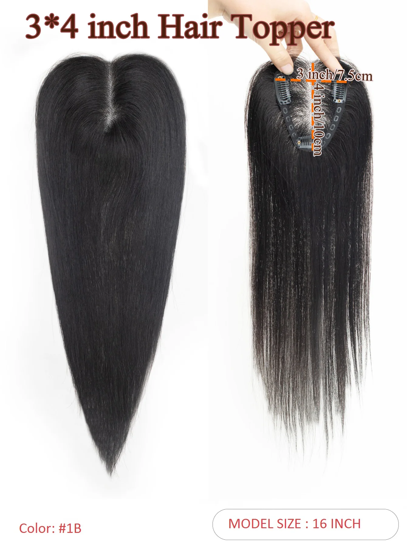 شعر بشري حقيقي 100% للنساء مشبك في قطع الشعر الحقيقية، قاعدة أحادية قابلة للتنفس لتغطية الشعر الرمادي الرقيق 1B أسود #2