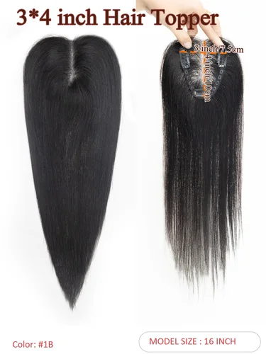 Imagen 2 del producto Adornos de cabello humano 100% real para mujer, postizos reales con clip, base MONO transpirable para cubrir el cabello adelgazante grisáceo 1B negro