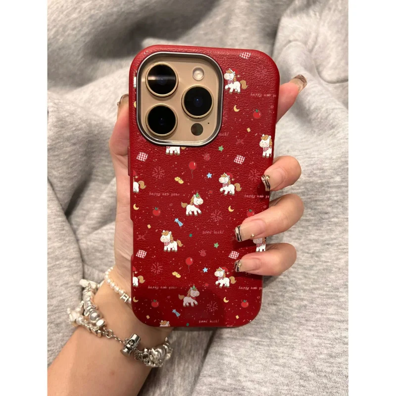 Varios tipos de ponis son adecuados para fundas de teléfono Apple 17 pro max iPhone 16 con patrón de lichi 15 14 y nuevo 12.