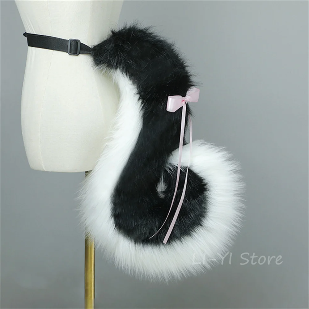 Handmade Cosplay Long Tail Anime Fluffy Cute Fox Cat Wolf Dog Tail with Bowknot Animal Cosplay Lolita Party Show Accessories