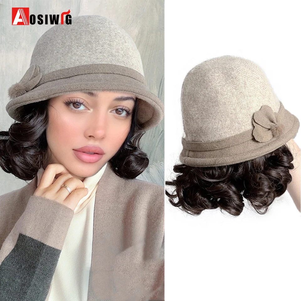 Autumn And Winter Fisherman Hat With Attached Shoulder Length Curly Hair Wig For Women Warm Fisherman Cap With Fashionable Wig S