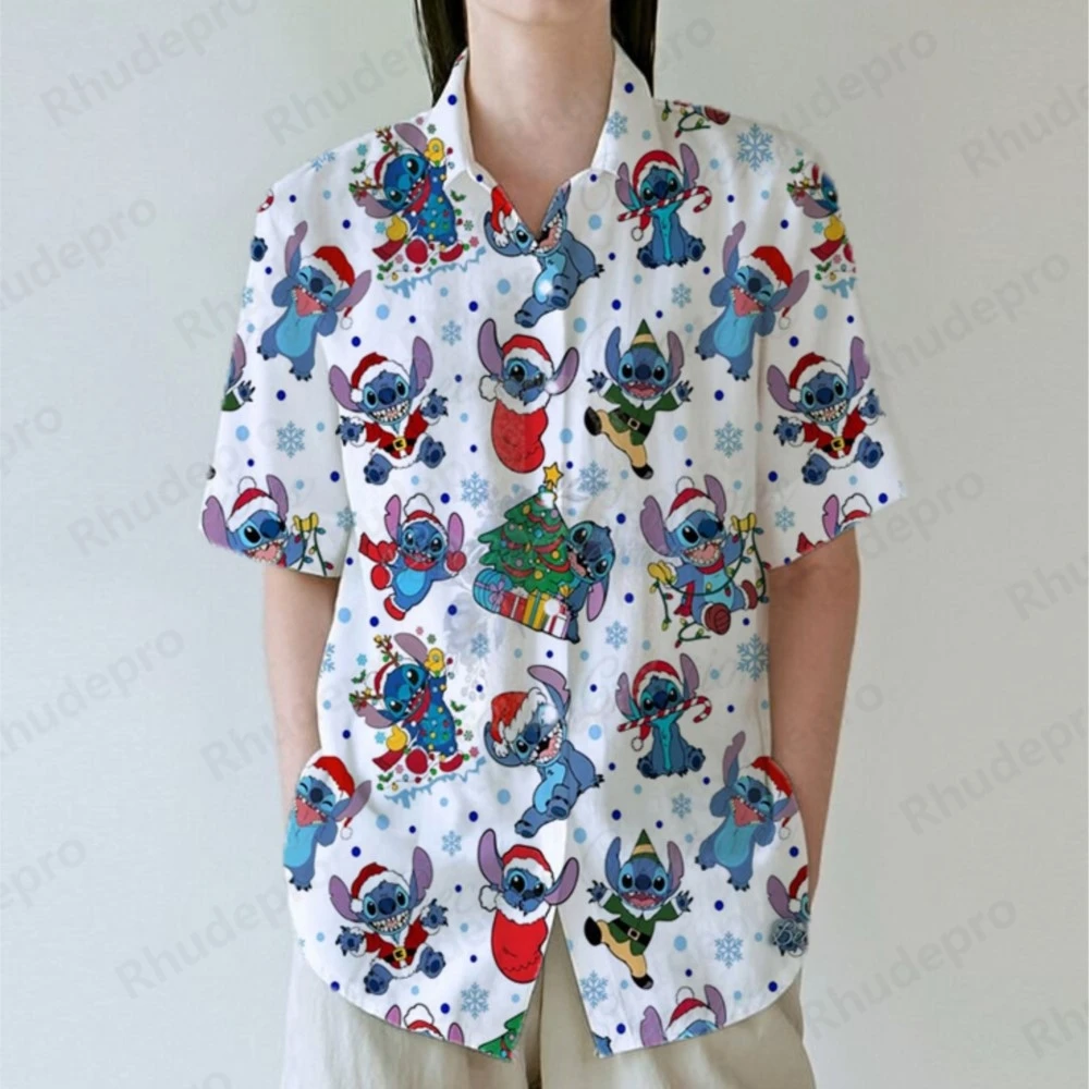 Disney Summer Stitch Christmas Women's Casual Short Sleeve Blouses Shirts Holiday Beach Hawaiian Shirt 2025 Elegant Hawaii Shirt