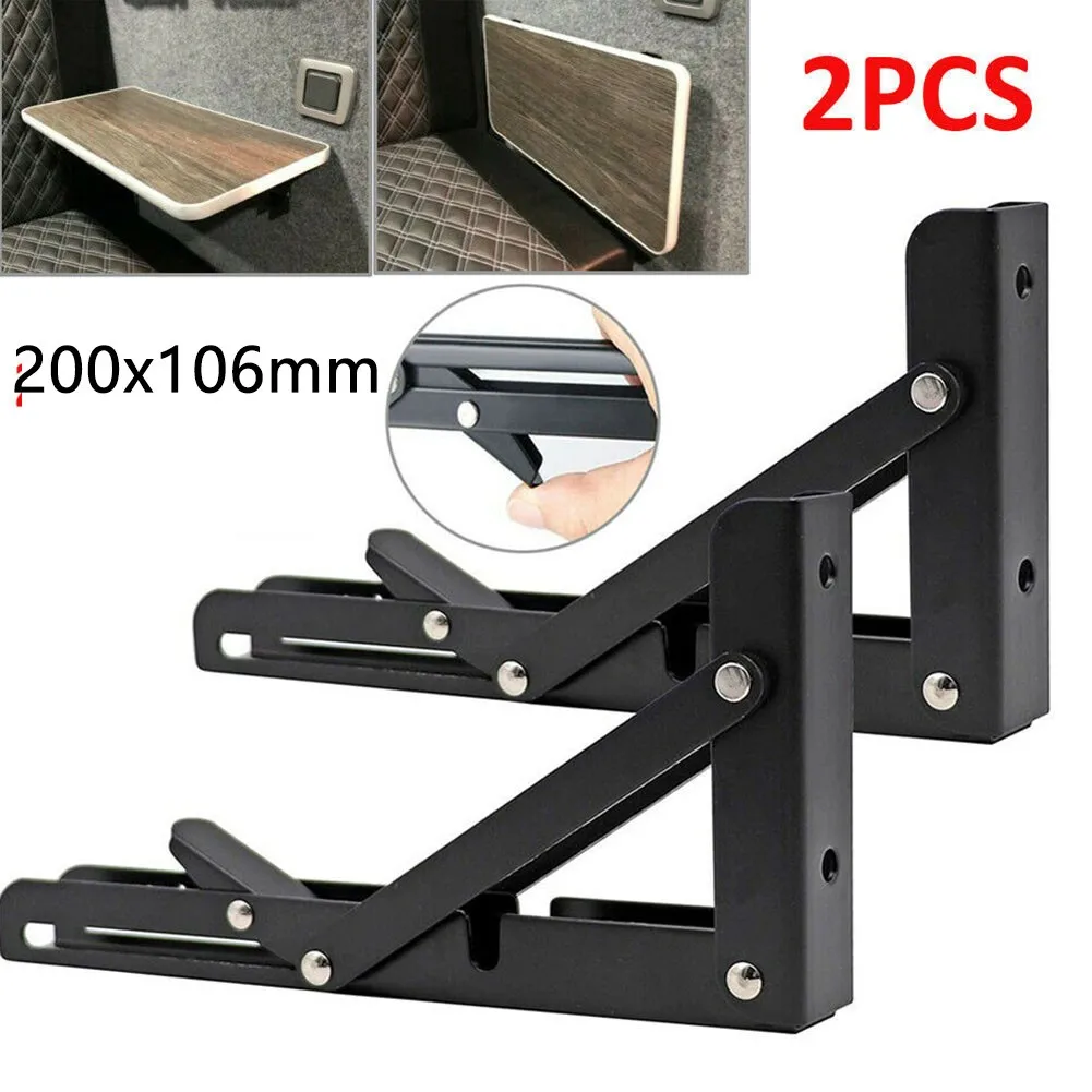 Car Accessories Black Finish 2 Pack New Campervan Folding-Bracket Table Shelf Motorhome Caravan Hight Quailtly Durable