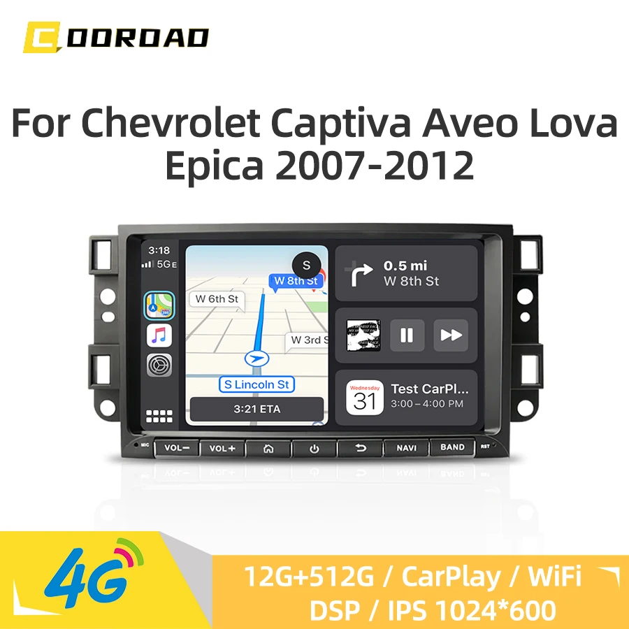 Android 14.0 Car Radio CarPlay For Chevrolet Captiva Aveo Lova Epica 2007-2012 Multimedia Video Player Navigation GPS 4G WiFi