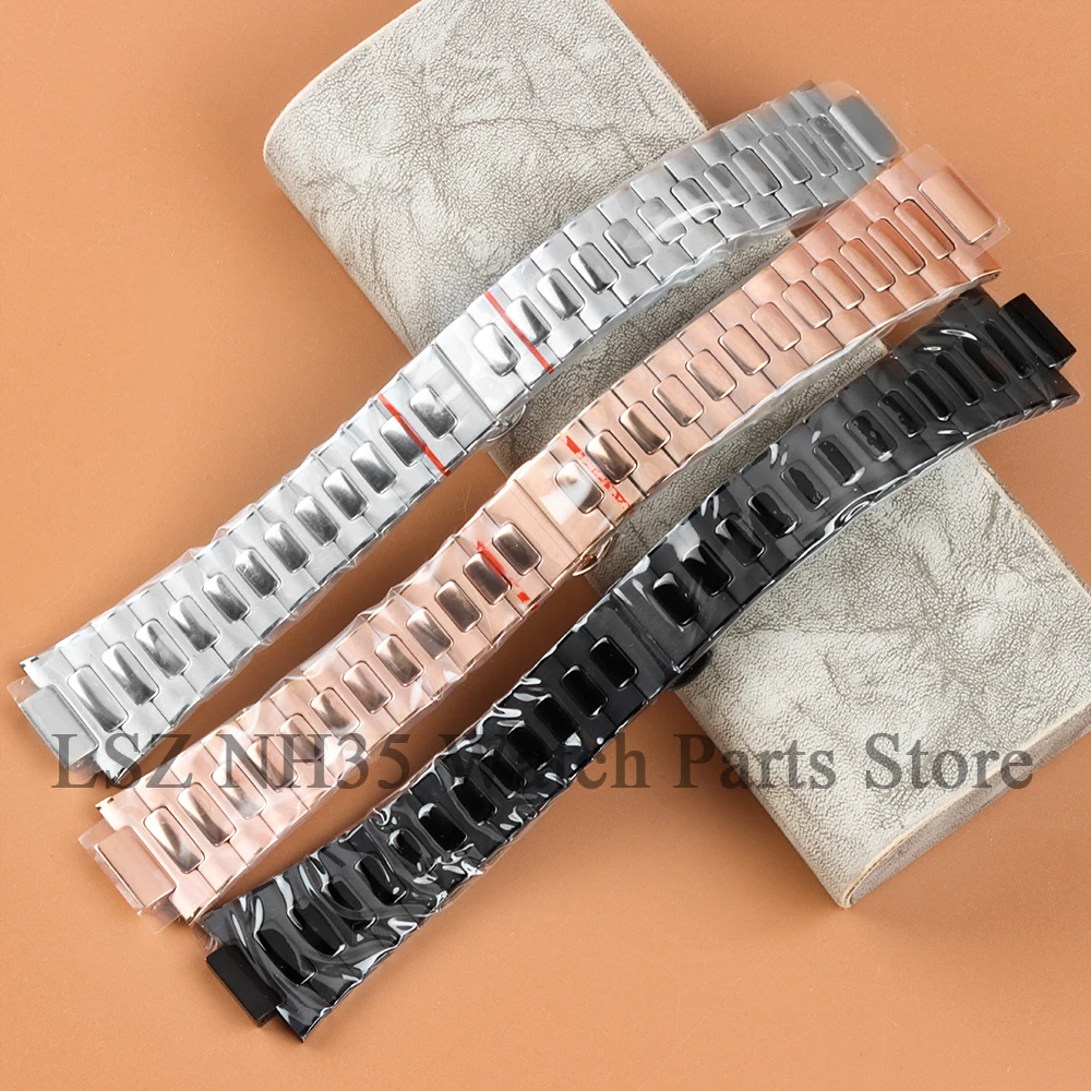 

25mm Rose gold/Black Watch Strap Bracelet For Nautilus NH35 NH36 NH38 Watch Case Stainless Steel Watch Accessories Watchband