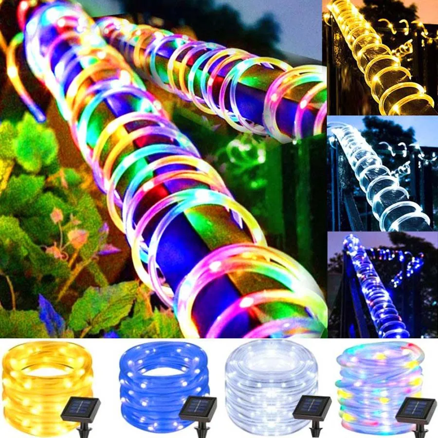 10/5M Solar PVC Rainbow Tube Lights LED Waterproof String Lights for Outdoor Family Christmas Wedding Decoration