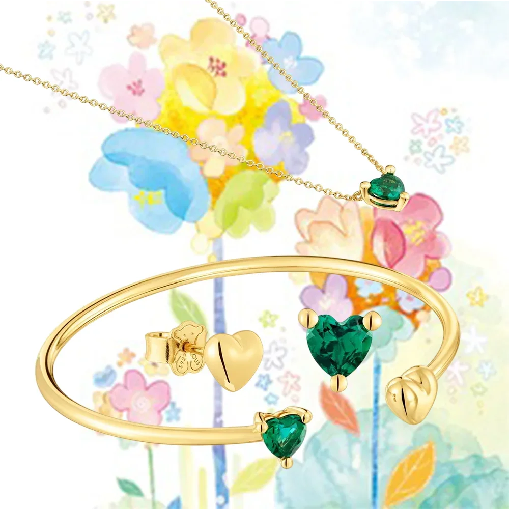 

Elegant Necklaces, Bangles, and Earrings Jewelry Set with Green Heart -Shaped Gemstones, Perfect for Adding Glamour to Your Look