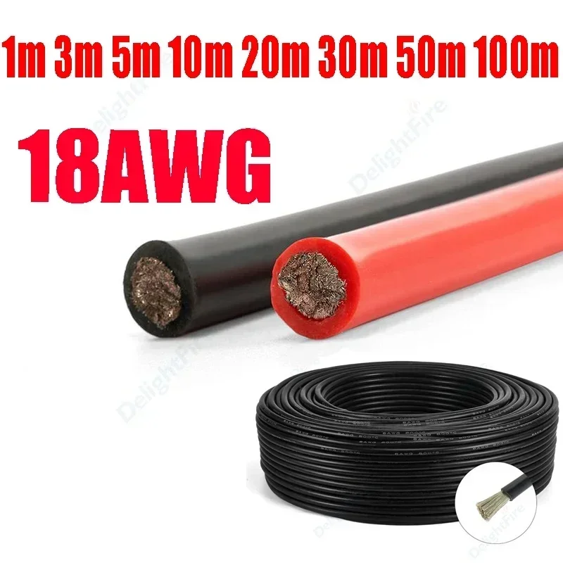 18AWG Heat Resistant Silicone Wire Red Black Solar Panel Electrical Wire For Car Battery Switch Controller Speaker Amplifier