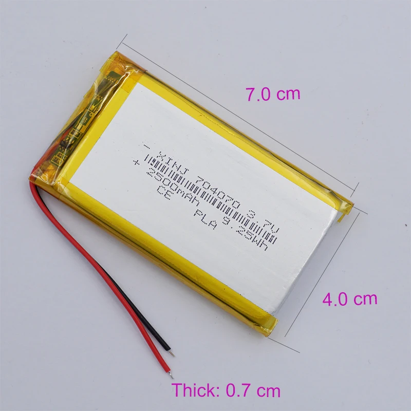 3.7V 2500mAh 9.25Wh Replacement Rechargeable Li Lithium Battery 704070 For GPS PDA PSP Power Bank Portable Safety Lamp Tablet PC