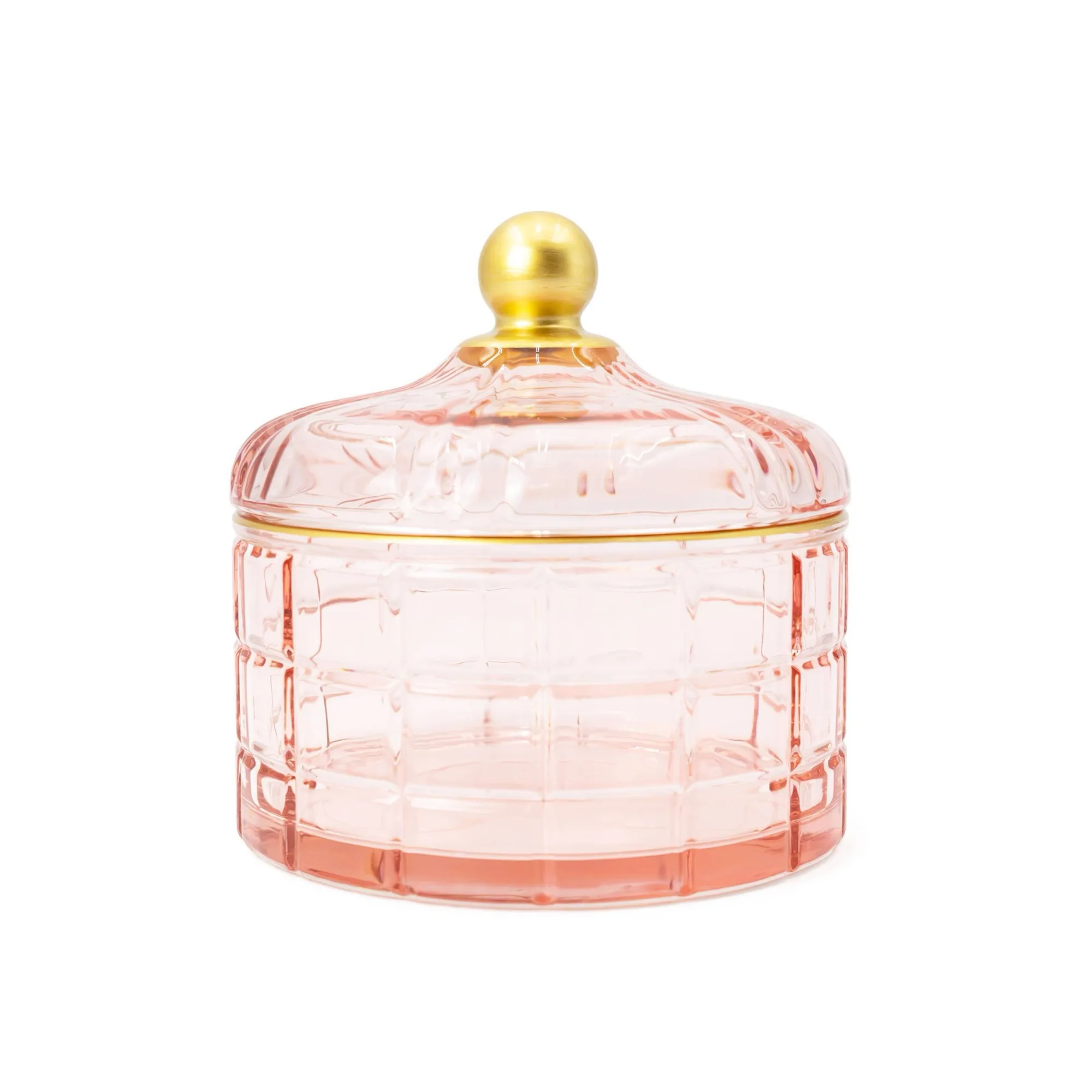Pink Glass Jewelry Storage Box with Lid, Round Ornament Organizer, Desktop Decoration, Smooth and Easy to Clean