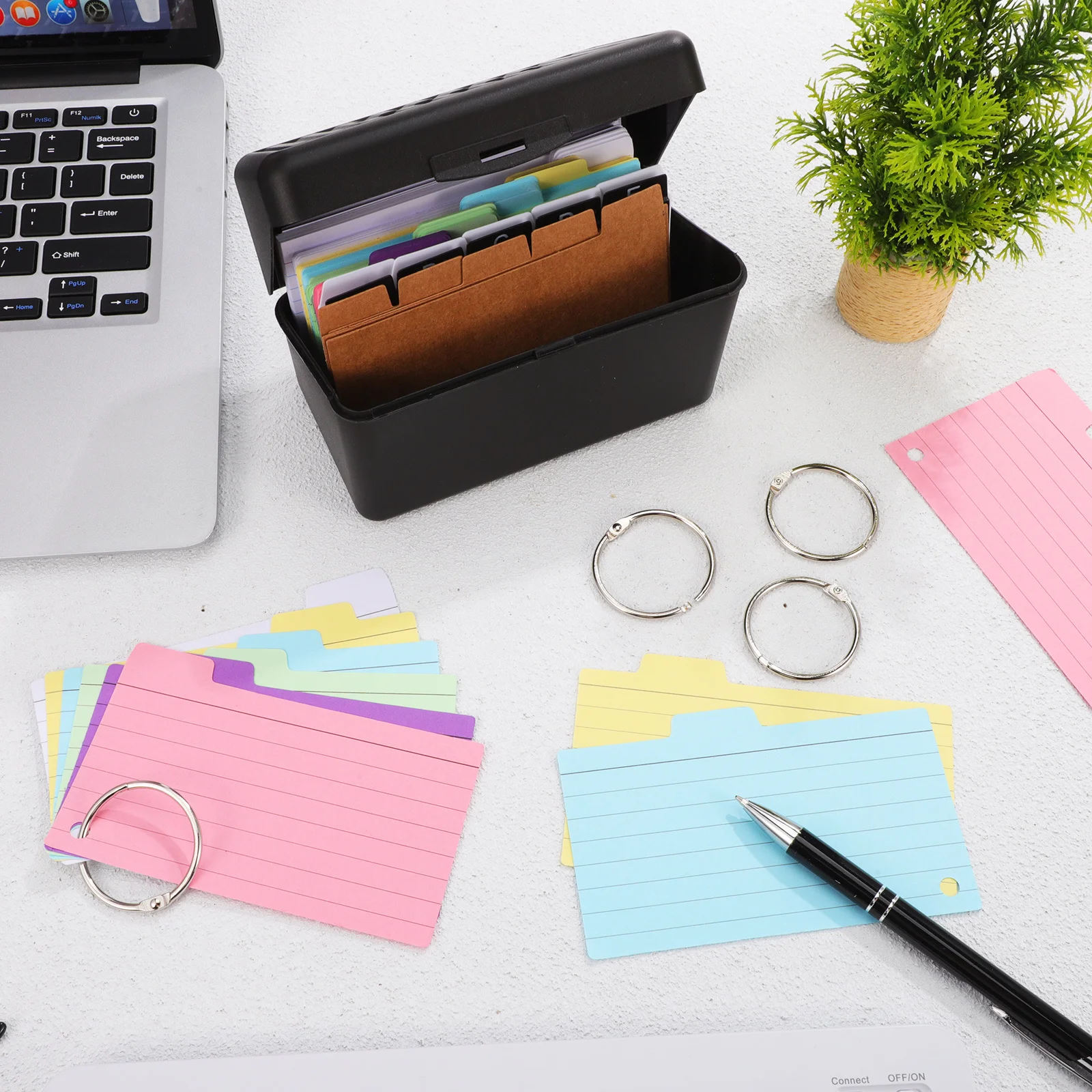 

1 Set Index Kit With Binder Rings Storage Case Colored Lined Flash Cards For Office Home Organization Note Card Holder Box Index