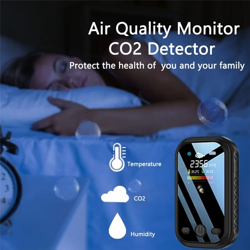Promotie! 5 In 1 Co 2 Meter Digitale Temperatuur Vochtigheid Tester Co2 Sensor Tac Hcho Co2 Detector Luchtkwaliteit Monitor (Zwart)
