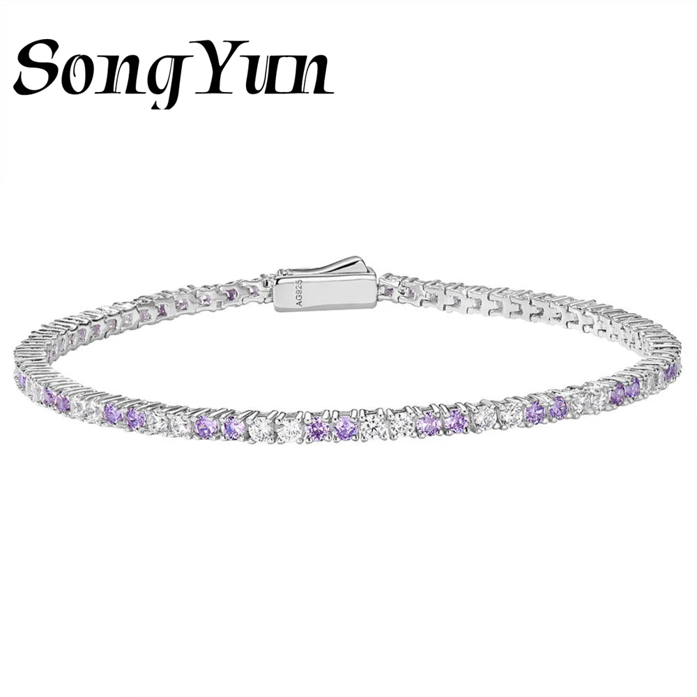 SONGYUN High Carbon Gemstones Jewelry Women Sterling Silver Purple Diamond Full Pavé Starry Sky Bracelet Hand Jewelry