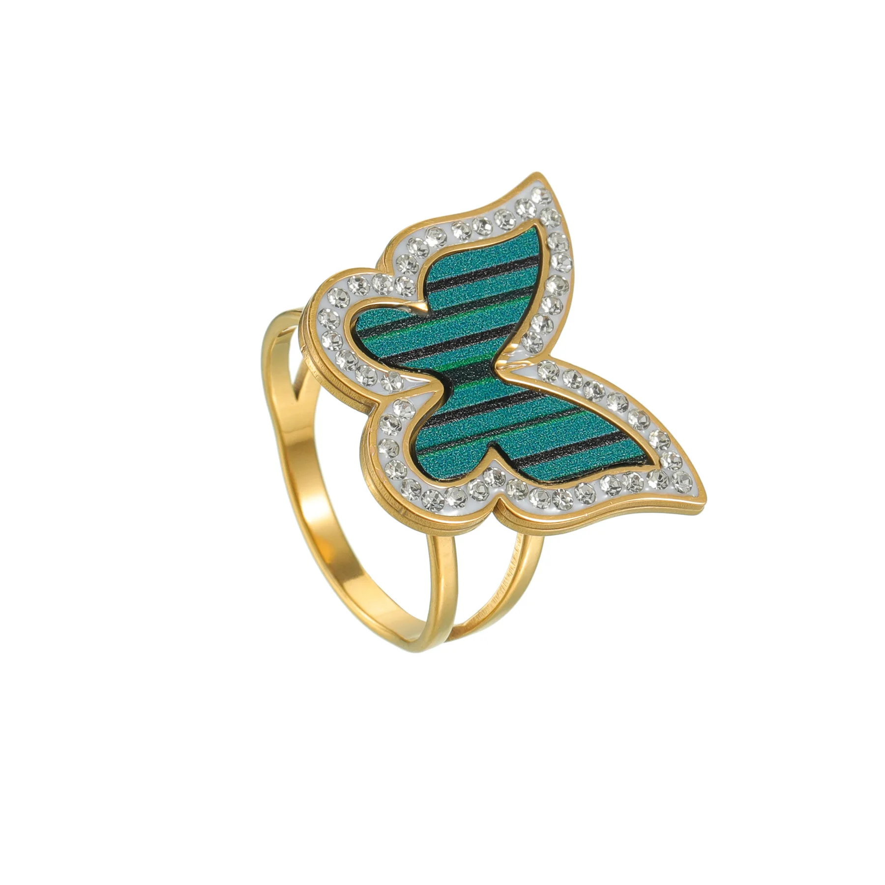 Anti Allergic Gold Plated Cut Process Butterfly Shaped Ring Stainless Steel Free Temperament Charm Jewelry Women