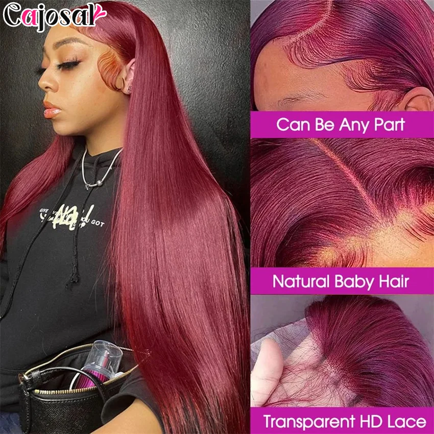 30 36 Inch Burgundy 13x6 13x4 Hd Lace Frontal Human Hair Wig On Sale Straight Lace Front 99J Red Color Human Hair Wigs for Women