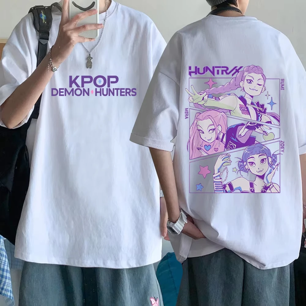 Camiseta de algodón con estampado de Anime Kpop Demon Hunters 2025 para hombre, camisetas de manga corta Harajuku de verano, ropa de calle informal, camisetas Unisex