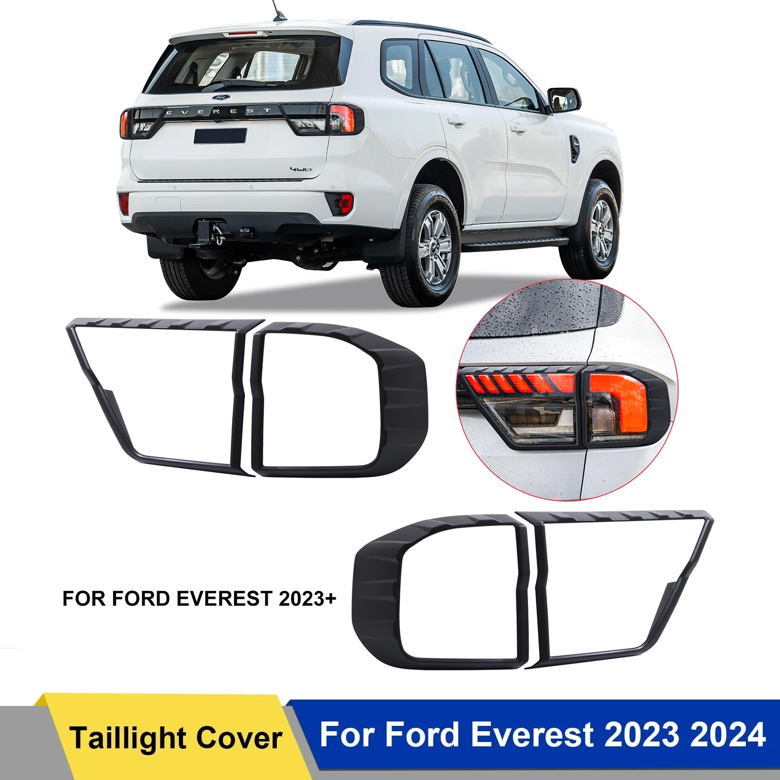 2PCS/SET Matte Black Taillight Tail Lights Cover Rear Light Cover Protection For Ford Everest  2023 2024 4X4 Car Accessories