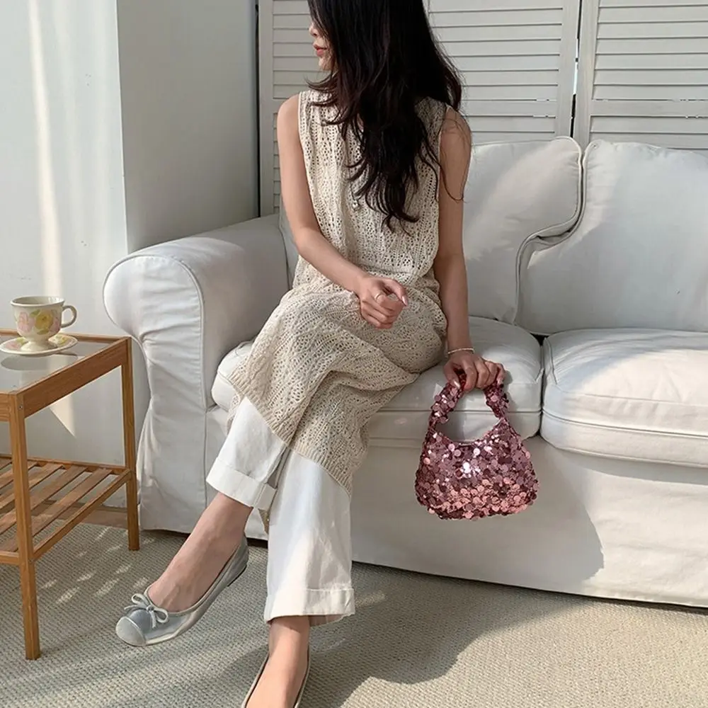 Casual Cloth Sequin Bag Purse Mobile Phone Bag Blingbling Handbag Silver Underarm Bag Girls